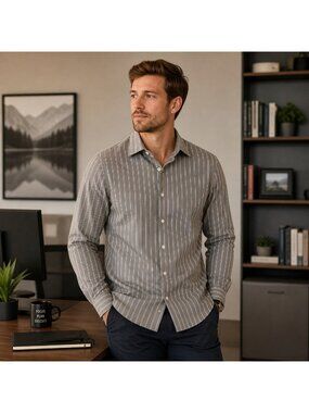 Express 1MX Extra Slim Fit Stretch Cotton Casual Dress Shirt Sz S 14-14.5 Gray